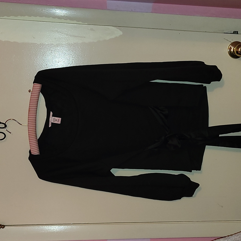 victorias secret black ballet sweatshirt satin tie size xl